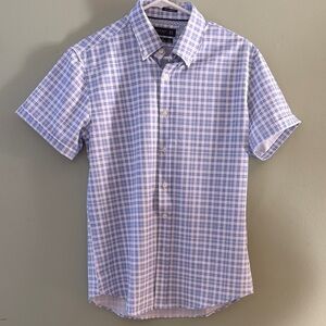 Cactus Man Ricky Singh Blue White Plaid Men's Short Sleeve Button Up Shirt Small